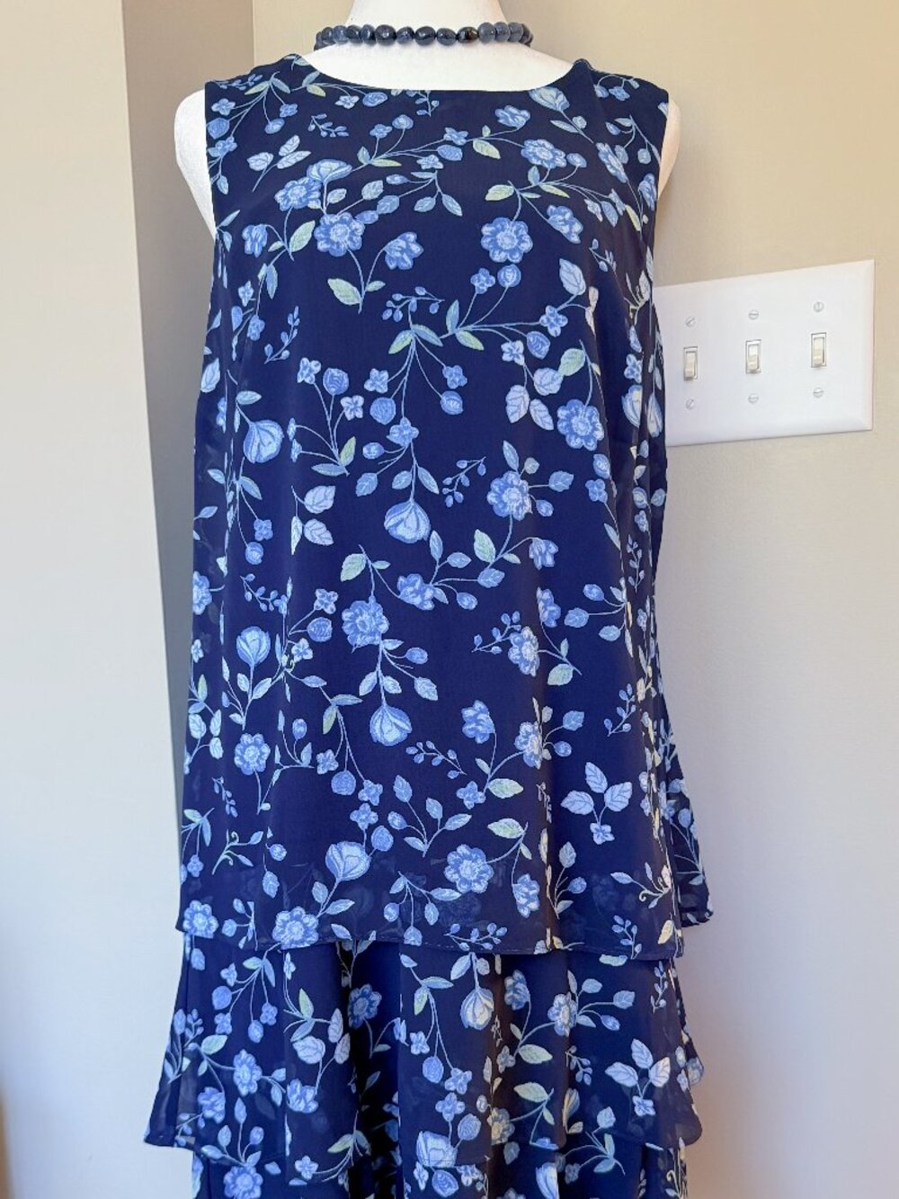 American Living Floral Navy Tiered Dress - Size 12